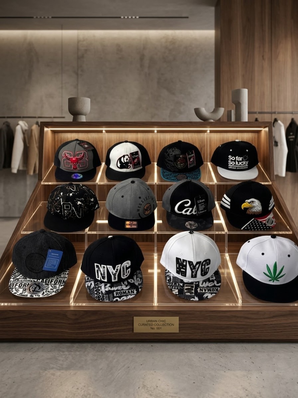 Black and White NYC Graphic Snapback Hat - embroidery